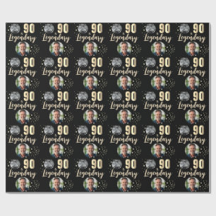 Papier Cadeau 90 ans & légendaire 2 photos 90e anniversaire Or