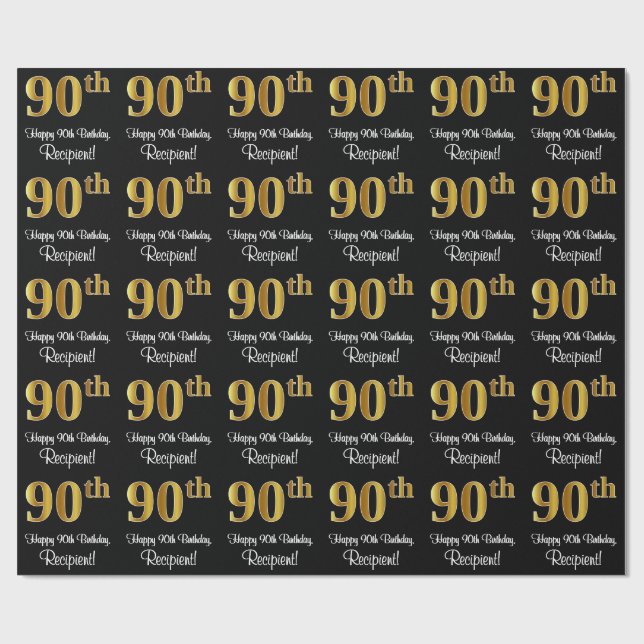 Papier Cadeau 90e anniversaire : Elégant luxe Faux Gold Look # (Plat)