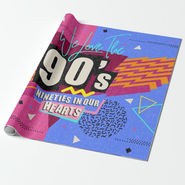 Papier Cadeau 90s and 80s poster. We Love The 90's. Retro style  (Déroulé)