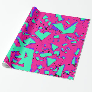 Papier Cadeau 90s Teal et motif géométrique abstrait de rose