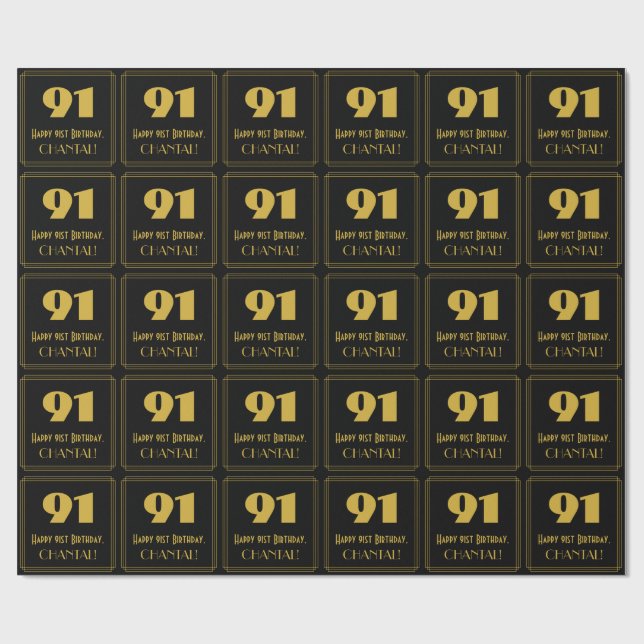 Papier Cadeau 91e anniversaire - Art Déco Inspiré Look "91" & No (Plat)