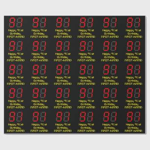 Papier Cadeau 91e anniversaire : Rouge Digital Clock Style "91" 