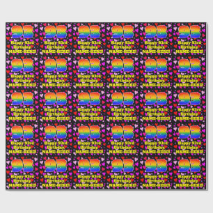 Papier Cadeau 93e anniversaire : Amour Hearts Motif, Arc-en-ciel