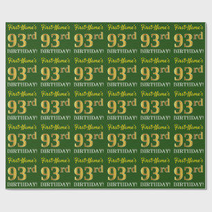 Papier Cadeau "93e ANNIVERSAIRE" de couleur or imitation sur fon