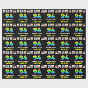 Papier Cadeau 94e anniversaire : Arc-en-ciel "94"; photos et nom