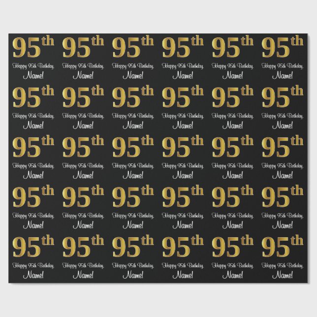 Papier Cadeau 95e anniversaire : Elégant luxe Faux Gold Look # (Plat)
