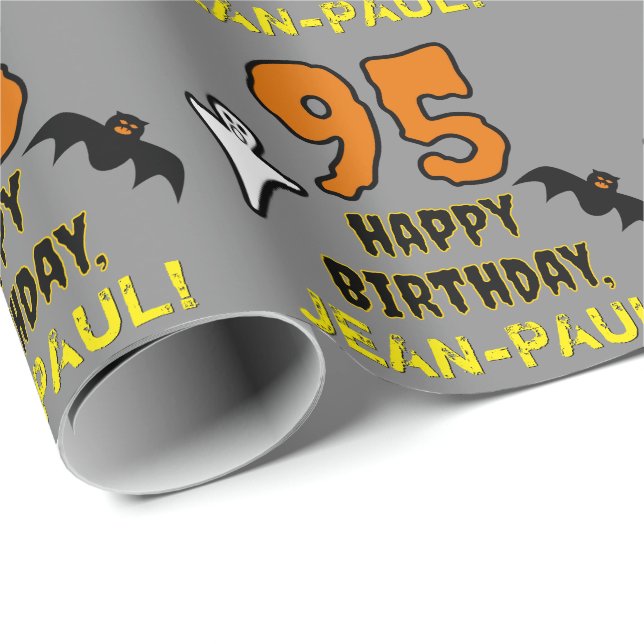 Papier Cadeau 95e anniversaire : Thème d'Halloween Éffrayant, No (Coin rond)
