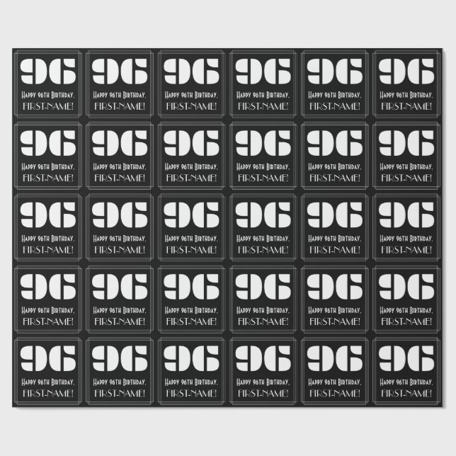 Papier Cadeau 96e anniversaire : Art Déco Inspiré Look "96" & No (Plat)