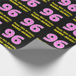 Papier Cadeau 96e anniversaire : Pink Stripes and Hearts "96" + 