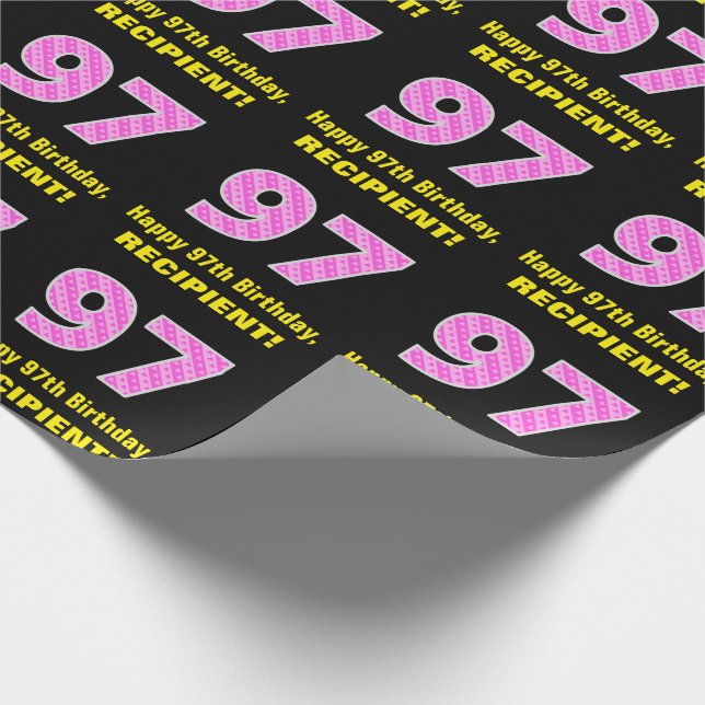 Papier Cadeau 97ème anniversaire : Pink Stripes and Hearts "97"  (Coin)