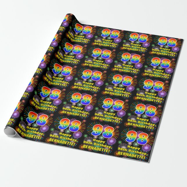 Papier Cadeau 98e anniversaire : Fun Fireworks, Rainbow Look # " (Déroulé)