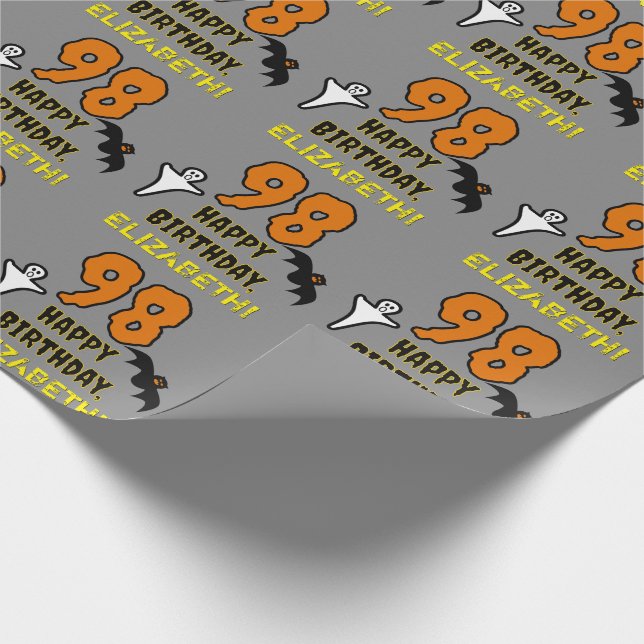 Papier Cadeau 98e anniversaire : Thème d'Halloween Éffrayant, No (Coin)