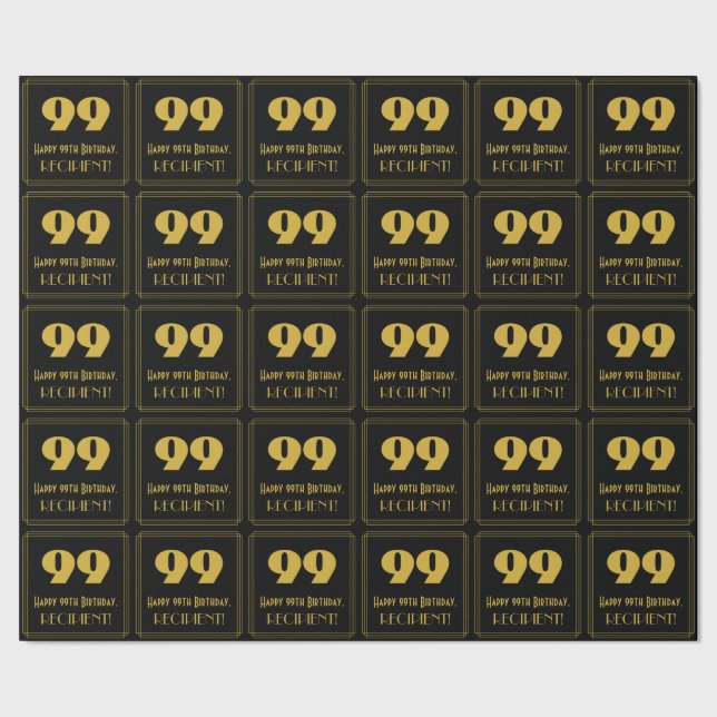 Papier Cadeau 99e anniversaire - Art Déco Inspiré Look "99" & No (Couture)