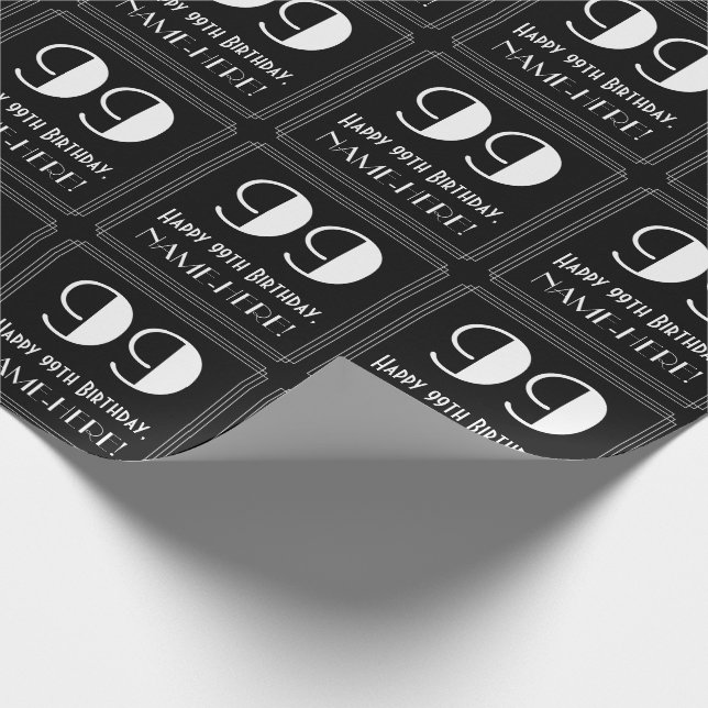 Papier Cadeau 99e anniversaire - Art Déco Inspiré Look "99", Nom (Coin)