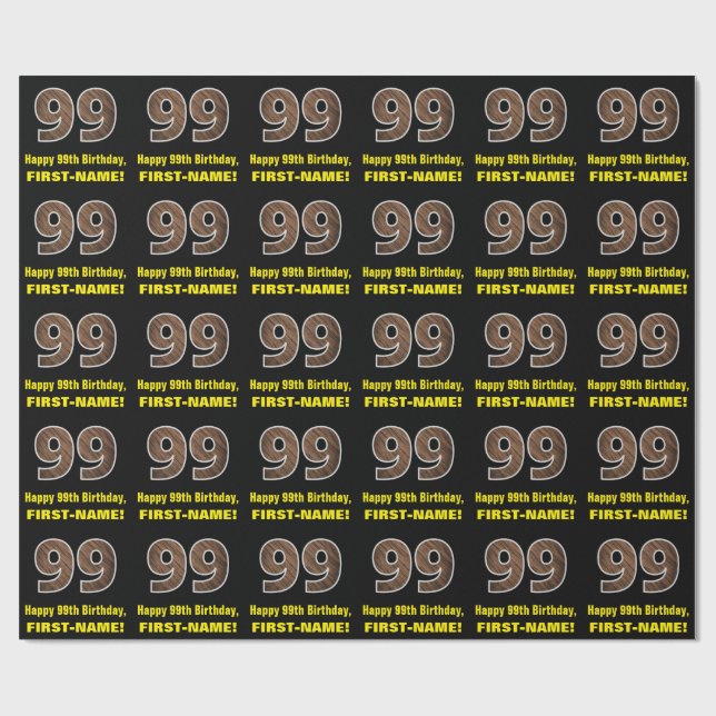 Papier Cadeau 99e anniversaire : Nom et Faux Motif du grain de b (Plat)