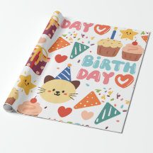 9- Garçons motif papier d'emballage d'anniversaire