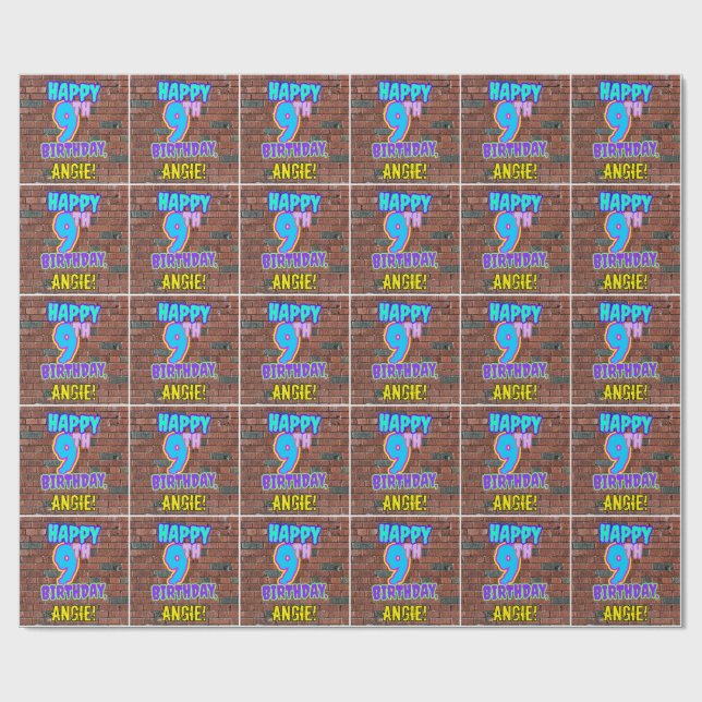 Papier Cadeau 9e anniversaire : Amusant, Graffiti urbain inspiré (Plat)
