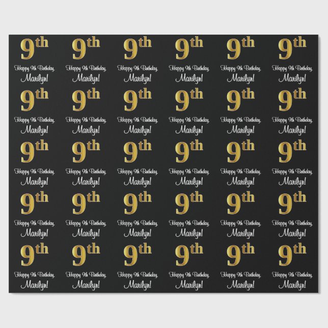Papier Cadeau 9e anniversaire : Elégant luxe Faux Gold Look # (Plat)