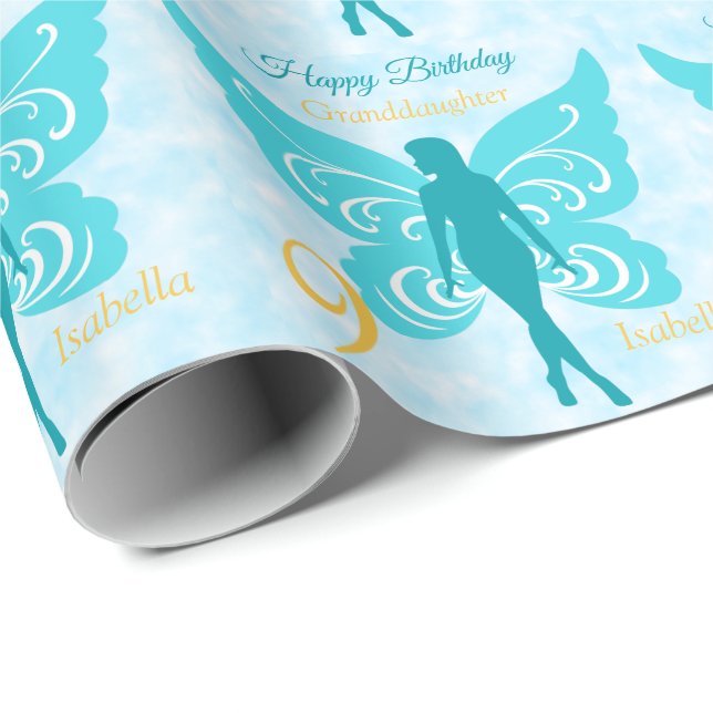 Papier Cadeau 9e anniversaire petite-fille Fairy Blue (Coin rond)
