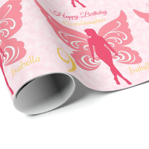 Papier Cadeau 9e anniversaire petite-fille Fairy rose
