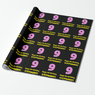 Papier Cadeau 9e anniversaire : Pink Stripes and Hearts "9" + No