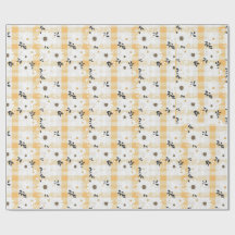 Papier cadeau à carreaux jaune et marguerite joyeu