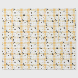Papier cadeau à carreaux jaune et marguerite joyeu