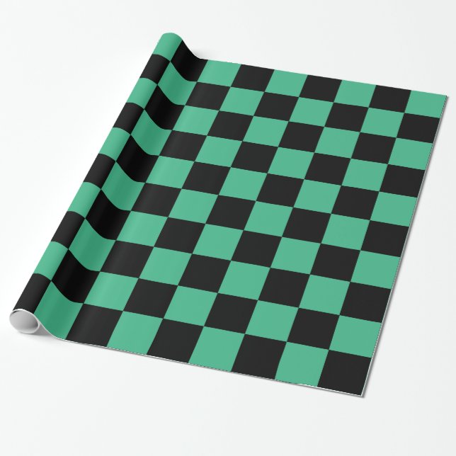 Papier Cadeau à damiers Aqua Vert et Noir (Déroulé)