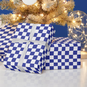 Papier Cadeau à damiers bleu et blanc
