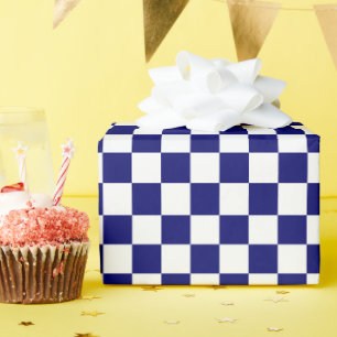 Papier Cadeau à damiers Marine bleu et blanc