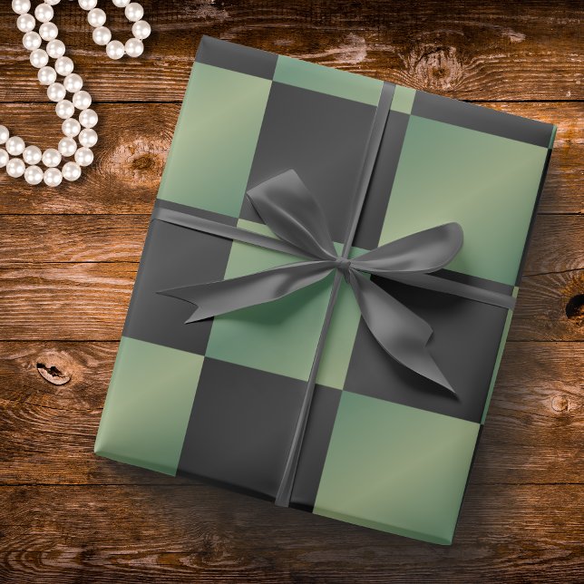 Papier Cadeau À damiers moderne vert olive noir dégradé (Créateur téléchargé)