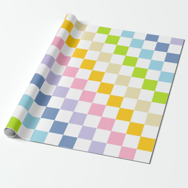 Papier Cadeau à damiers Pastel Rainbow (Déroulé)