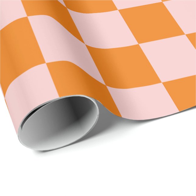 Papier Cadeau à damiers rose orange (Coin rond)