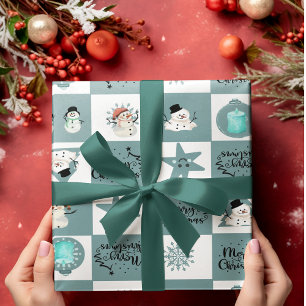 Papier Cadeau À damiers Snowman mignon