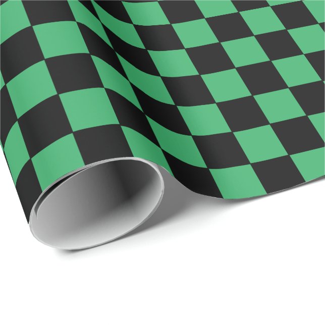 Papier Cadeau à damiers vert et noir (Coin rond)