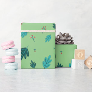 Papier Cadeau À feuillage persistant Tree Feuilles & Red Holly B