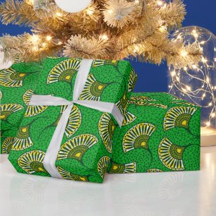 Papier Cadeau à Imprimé Éventail Ankara Vert et Ja