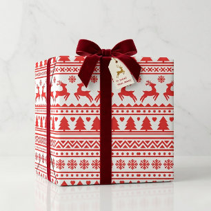 Papier cadeau à motif de fête de renne blanc rouge