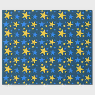 Papier cadeau à motif d'étoiles bleu et jaune