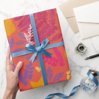 Papier cadeau à motif fougère rose chaud et vif