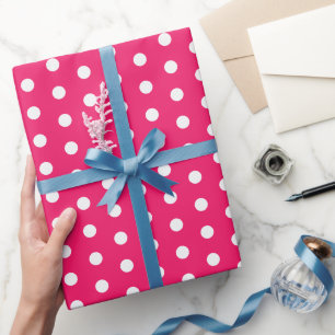 Papier Cadeau à Points Blancs et Rose Chaud