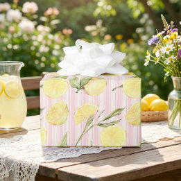 Papier cadeau à rayures roses et citron