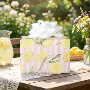 Papier cadeau à rayures roses et citron