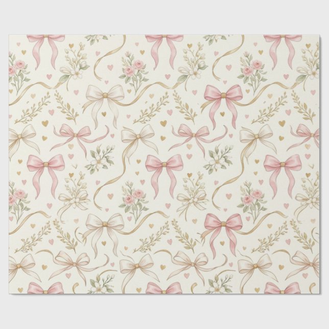 Papier cadeau à ruban rose coquette et motifs bota (Plat)