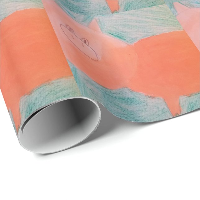 Papier Cadeau #ABC Art par les enfants, porc rose orange (Coin rond)