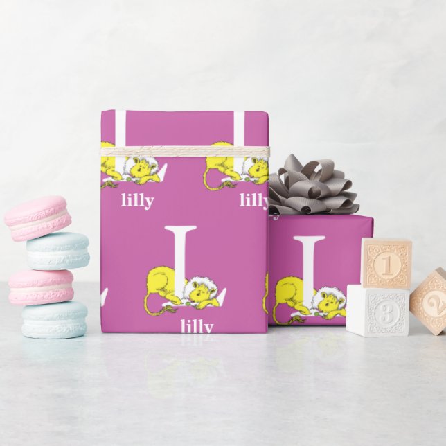 Papier Cadeau ABC du Dr Seuss : Lettre L - Blanc | Ajouter Votre (Baby Shower)
