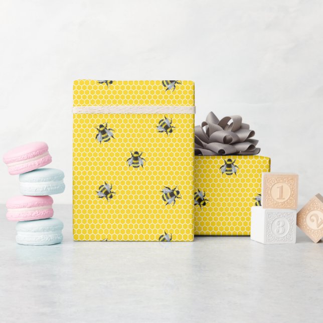 Papier Cadeau Abeille de miel douce Baby shower jaune Anniversai (Baby Shower)
