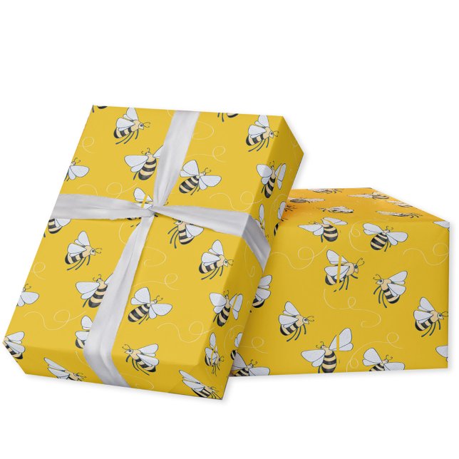 Papier Cadeau Abeille de miel jaune (Yellow honey bee gift wrapping paper)