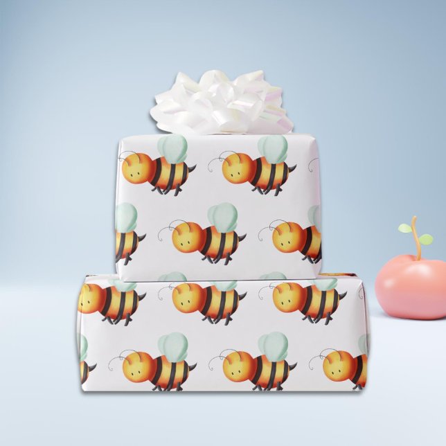 Papier Cadeau Abeille de miel mignonne avec ailes bleues (Créateur téléchargé)
