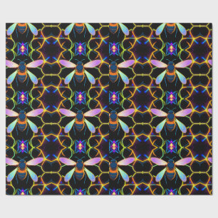Papier Cadeau Abeille de miel néon vibrante avec Hexagonal Abstr
